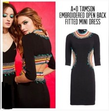 Alice + Olivia Tamson Embroidred Fitted Open Back Mini Dress Size 8