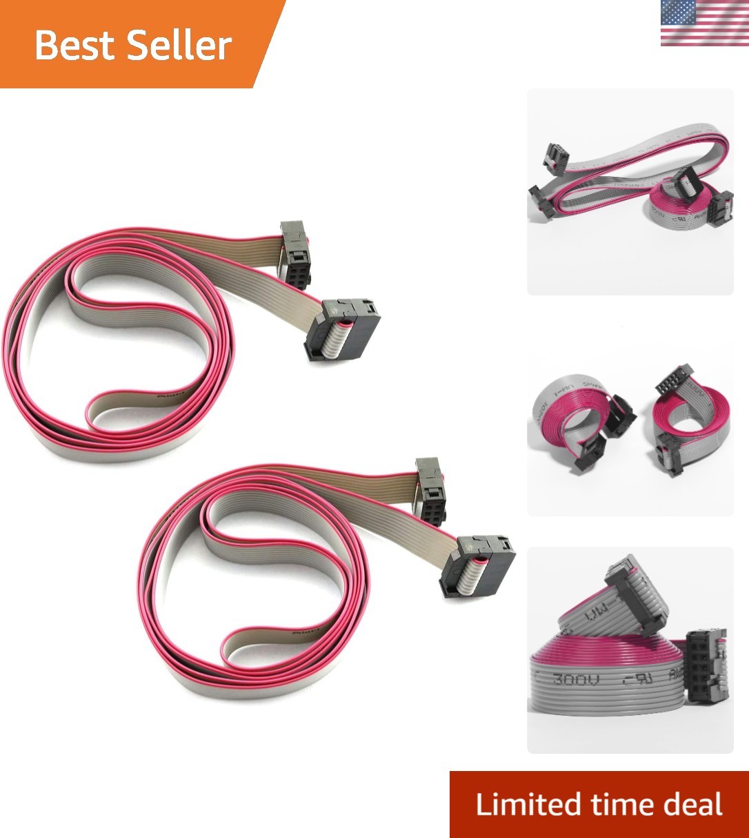 2Pack Flat Ribbon Cable 2.54mm Pitch 2 Row 10 Pin Female to Female Wires IDC ...