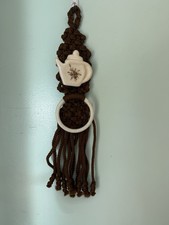 Vtg Handmade MACRAME Wall Hanging Decoration on Teapot Grandmacore Towel