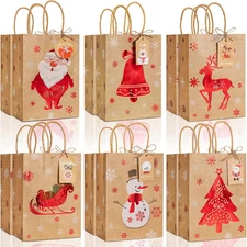 12 PCS Christmas Kraft Gift Bags, Small Treat Bags with Presents Tags, Christmas