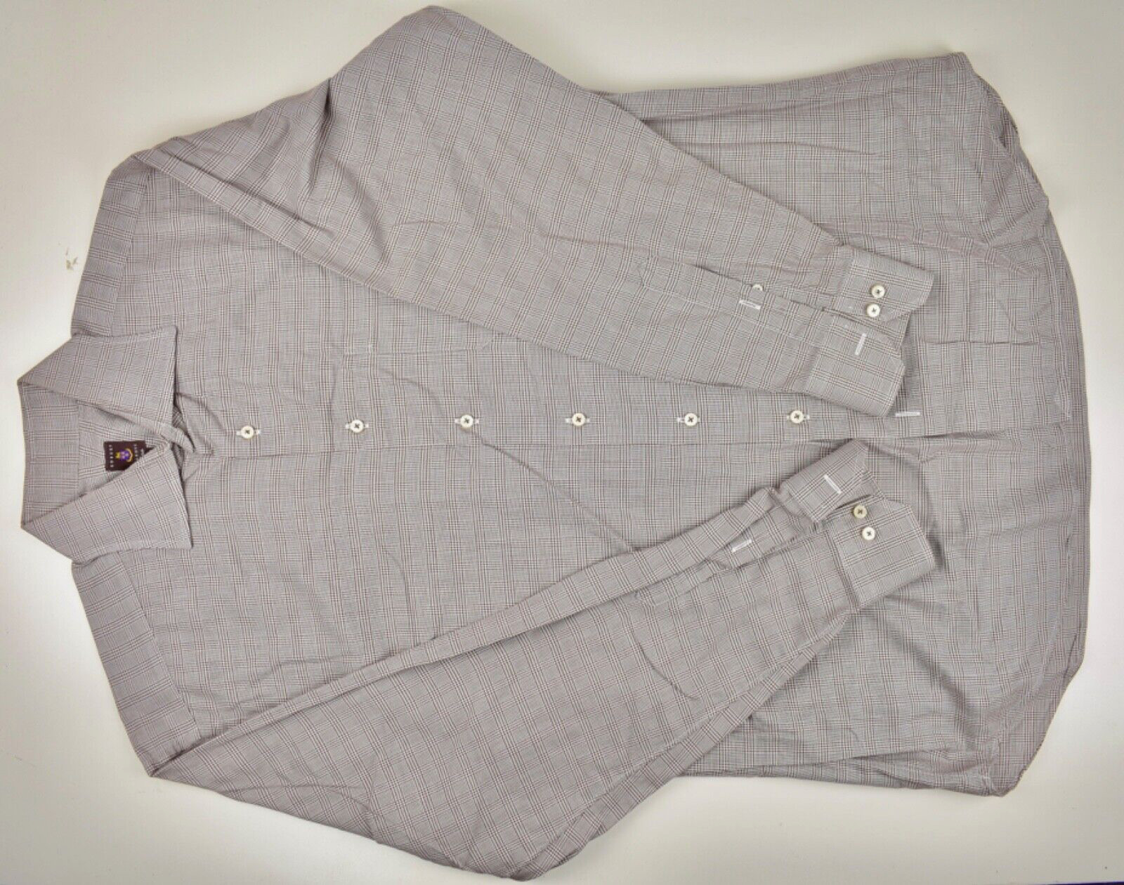 Robert Talbott Brown/White Plaid Spread Collar Co… - image 7