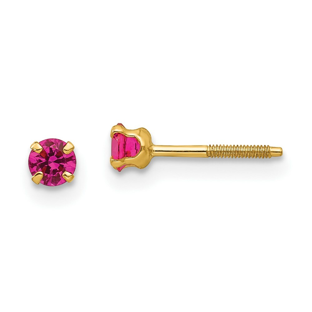 Серьги Madi K Kids из желтого золота 14 карат с синтетическим рубином 3 мм 16090₽