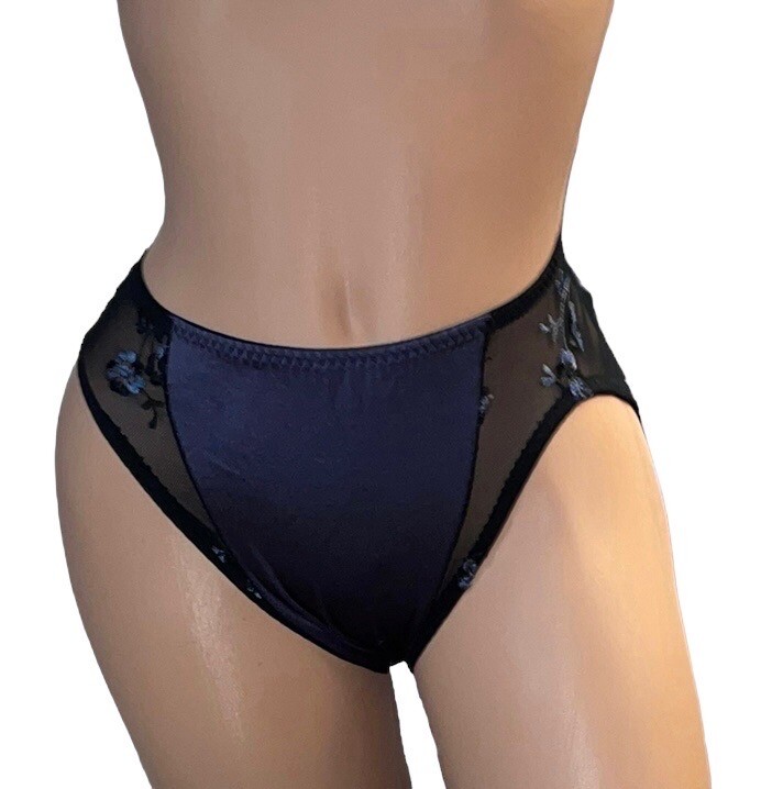 OLGA Vintage Deep Purple Shiny Satin Lace High Waisted Nylon Panties