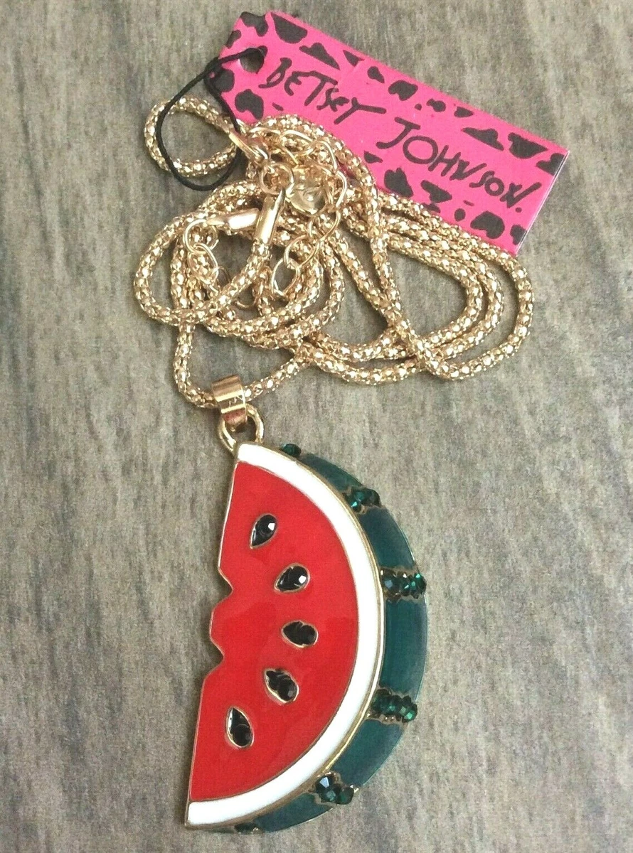 Betsey Johnson Colorful Watermelon Fruit Pendant on Long Gold