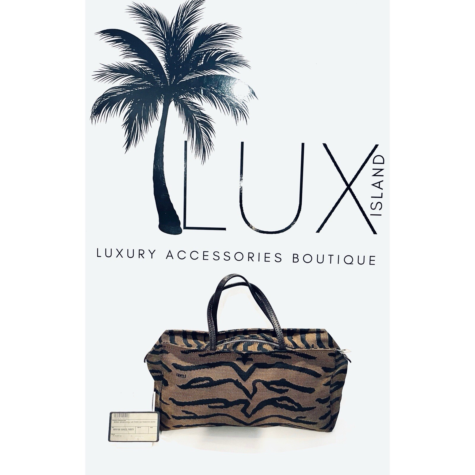 FENDI Black Tiger Stripe Canvas Tote Bag