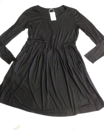 Auselily Size XL Black Stretch Rayon Knit Pleated Loose Swing Woman Dress BNWT - Picture 2 of 12