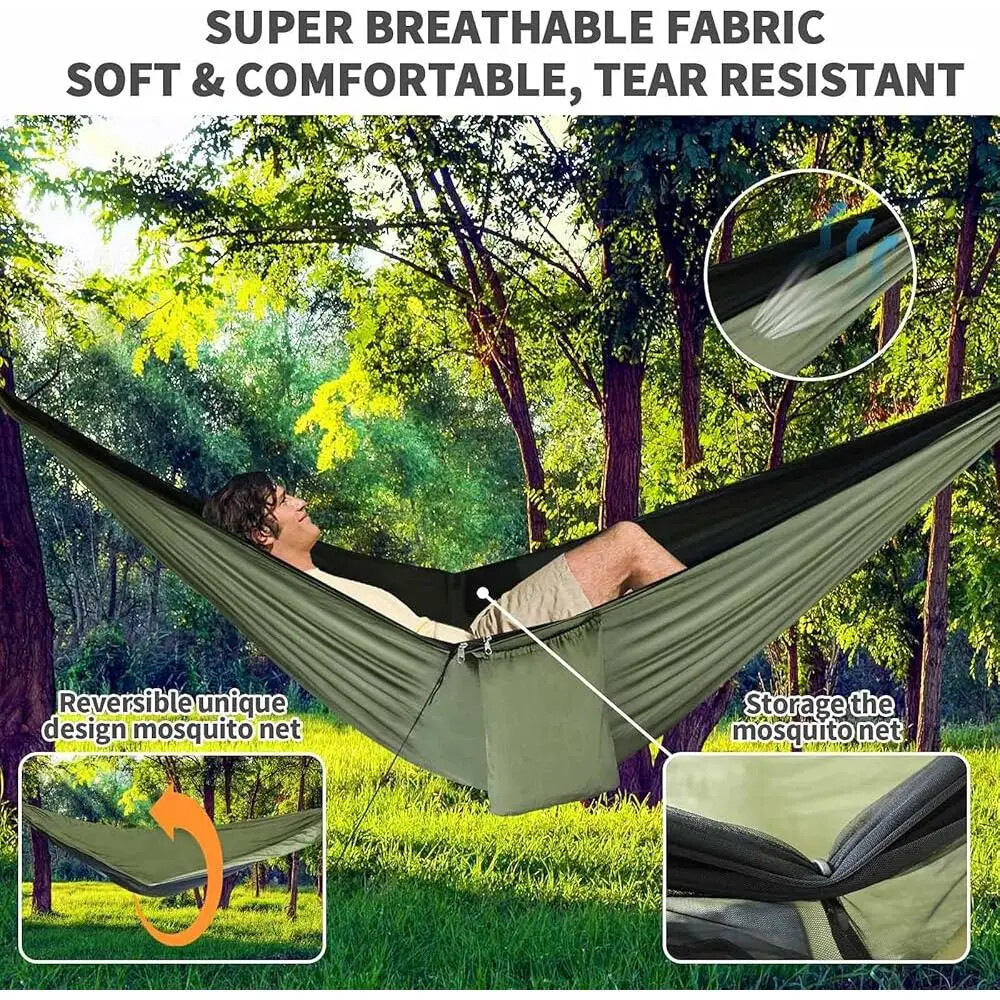 Outdoor Camping Hammock with Rainfly, Mosquito Net, Paracord & Portable Shelter