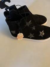 WONDER NATION GIRLS SHOES GLITTER STAR DESIGN ZIPPER SIDE SIZE 2 BLACK CASUAL