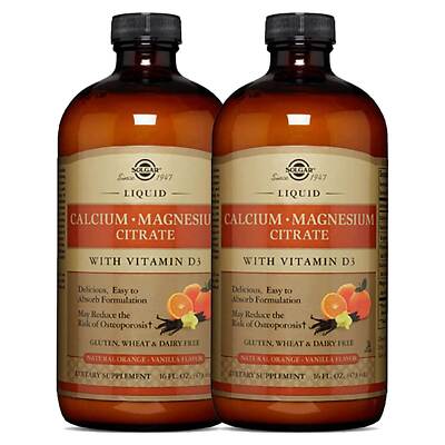 2 x Solgar Liquid Calcium Magnesium Citrate Vitamin D3 Orange Vanilla 16oz