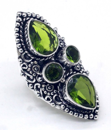 Green Peridot Handmade 925 Sterling Silver Statement Ring-Mother's Day Gift - Picture 5 of 6