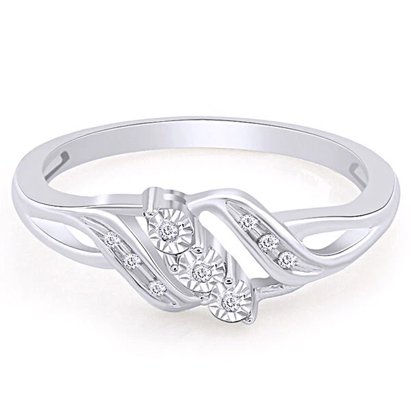 Anillo de promesa ondulado de oro macizo de 10K con diamantes reales de corte redondo Foto 2 de 4