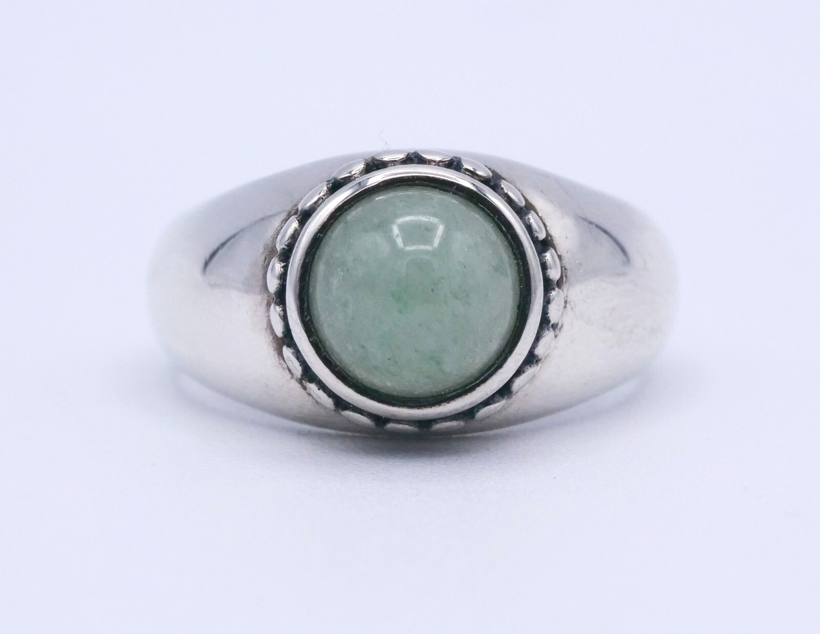 Sterling Silver 925 Round Green Aventurine Cabochon Cigar Dome Ring 7grams Sz 8