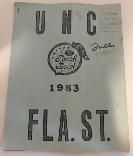 1983 PEACH BOWL UNC FL STATE PLAYBOOK! AUTHENTIC GAME USED!