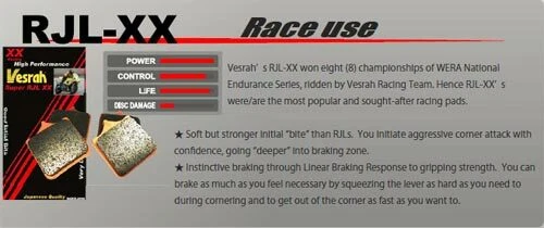 VESRAH 170 XX PASTILLAS FRENO SINTERIZADAS HONDA CBR600RR 05-18, CBR1000RR 04-16, 1 PR Foto 3 de 3