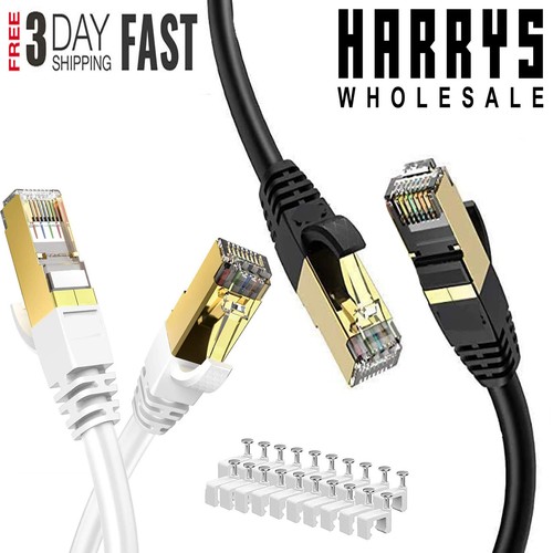 FLAT CAT7 ETHERNET CABLE RJ45 NETWORK SSTP GOLD ULTRA-THIN 10GBPS LAN LEAD LOT - Afbeelding 1 van 12