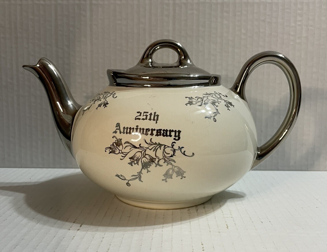 Pearl China Company Teapot 25th Anniversary Platinum Rose Hand
