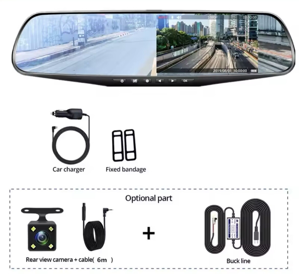 Dash Cam Fotocamera Auto Specchietto Retrovisore Doppia Lente 1080p Dvr Auto 4.3 - Miniatura 10