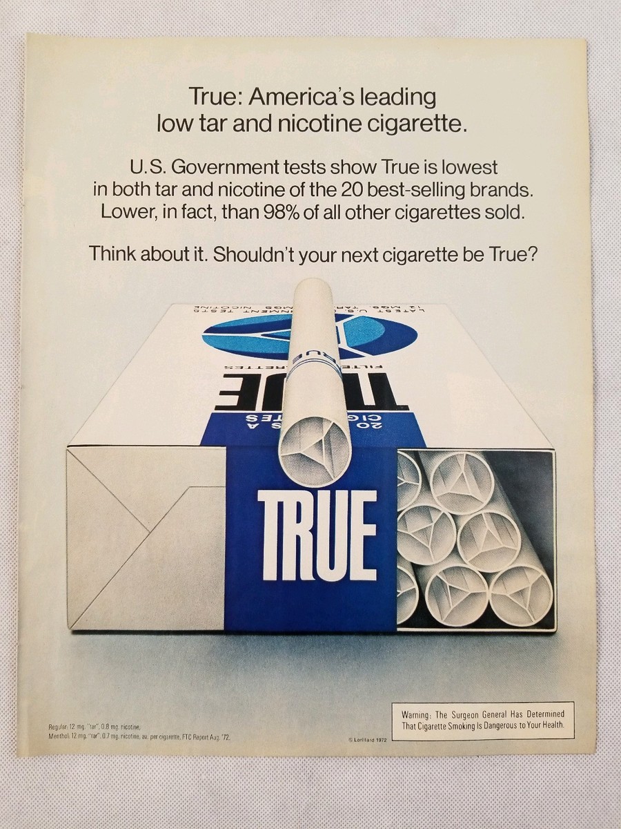 how much were cigarettes in 1972 True Low Tar Cigarettes 1972 Magazine Ad Approximately 10 X 13
