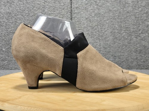 Comfortview Women's Size 9 M Pumps Brown Fabric Coated Open Toe Kitten Heels - Picture 4 of 10