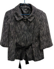 Vintage 90s Talbots Womens Tweed Jacket Size 6 Petite Gray Tie Front Crop Blazer