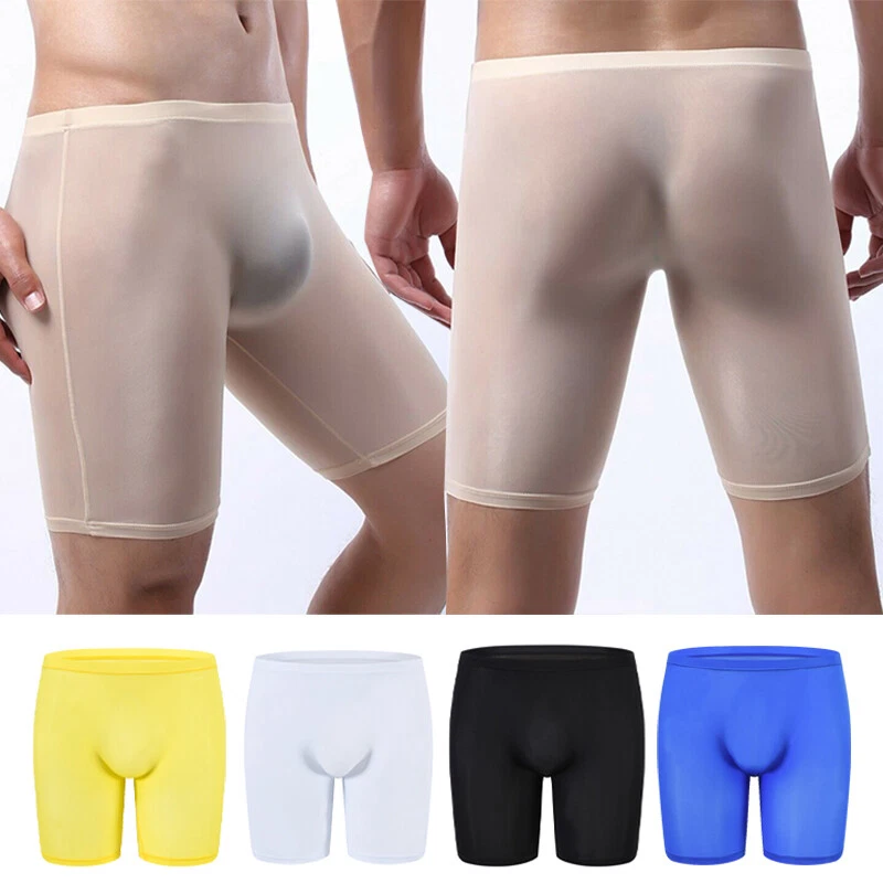 Mens Underwear Boxer Shorts Ice Silk Seamless Long-Leg Underpants