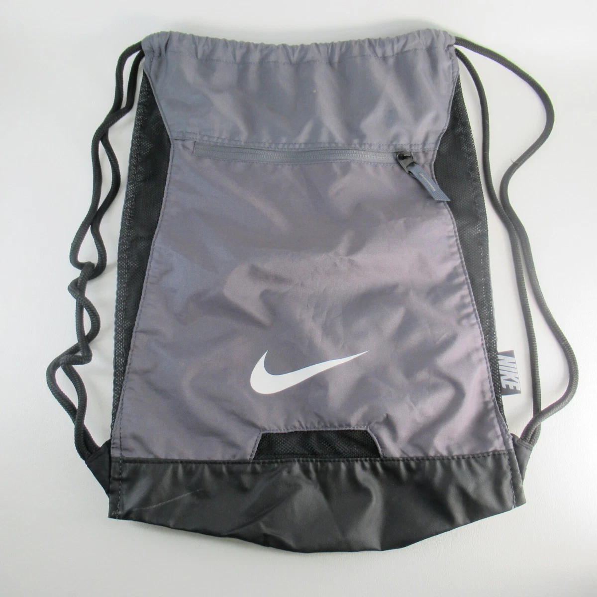 Nike Drawstring Bag Unisex Sports Gray Black White Swoosh Nylon Cinch Bag |  eBay