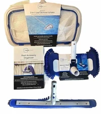Swimming Pool Combo Leaf Skimmer & Rake Accessories Holder Vacuum Head Set $100+
