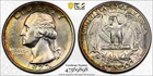 1932 P Washington Silver Quarter PCGS UNC Detail Some Rainbow Toning