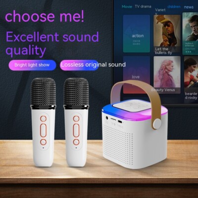 Karaoke Microphone Machine  2 Wireless Speaker Pro Max Bluetooth RGB Light Home