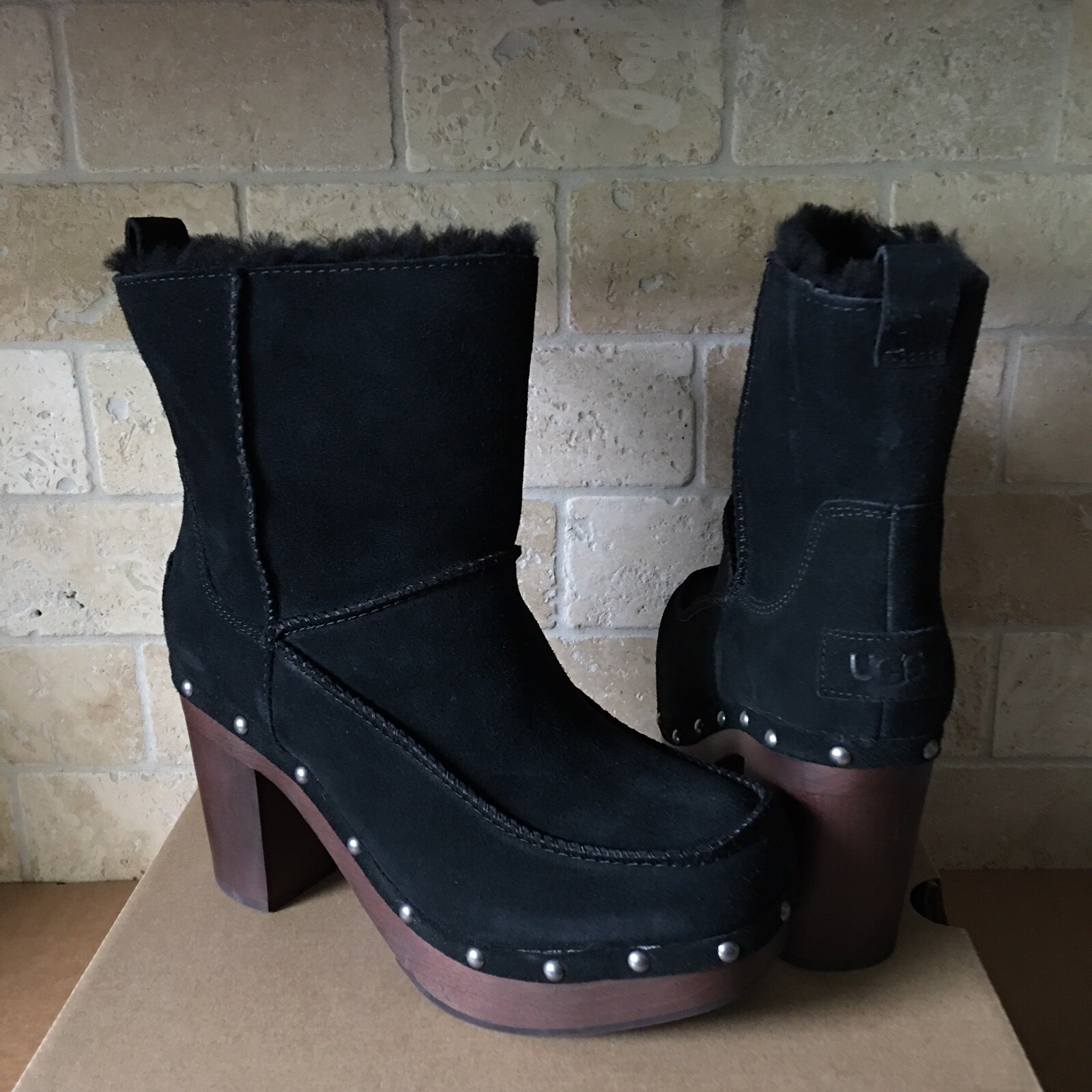UGG KOURI BLACK SUEDE HIGH HEEL CLOG BOOTS SIZE US 5 WOMEN | eBay