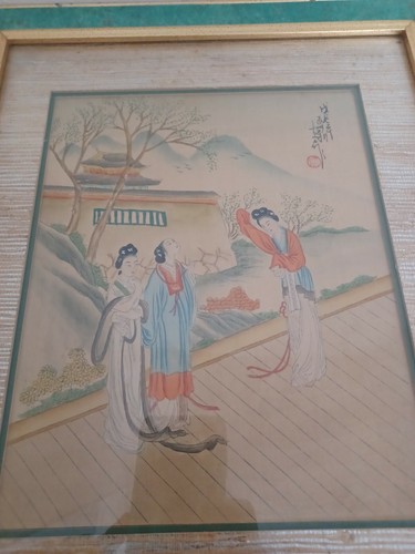 2 Vintage Japanese Oriental woman tree flower picture frame 16×12 - Picture 2 of 12