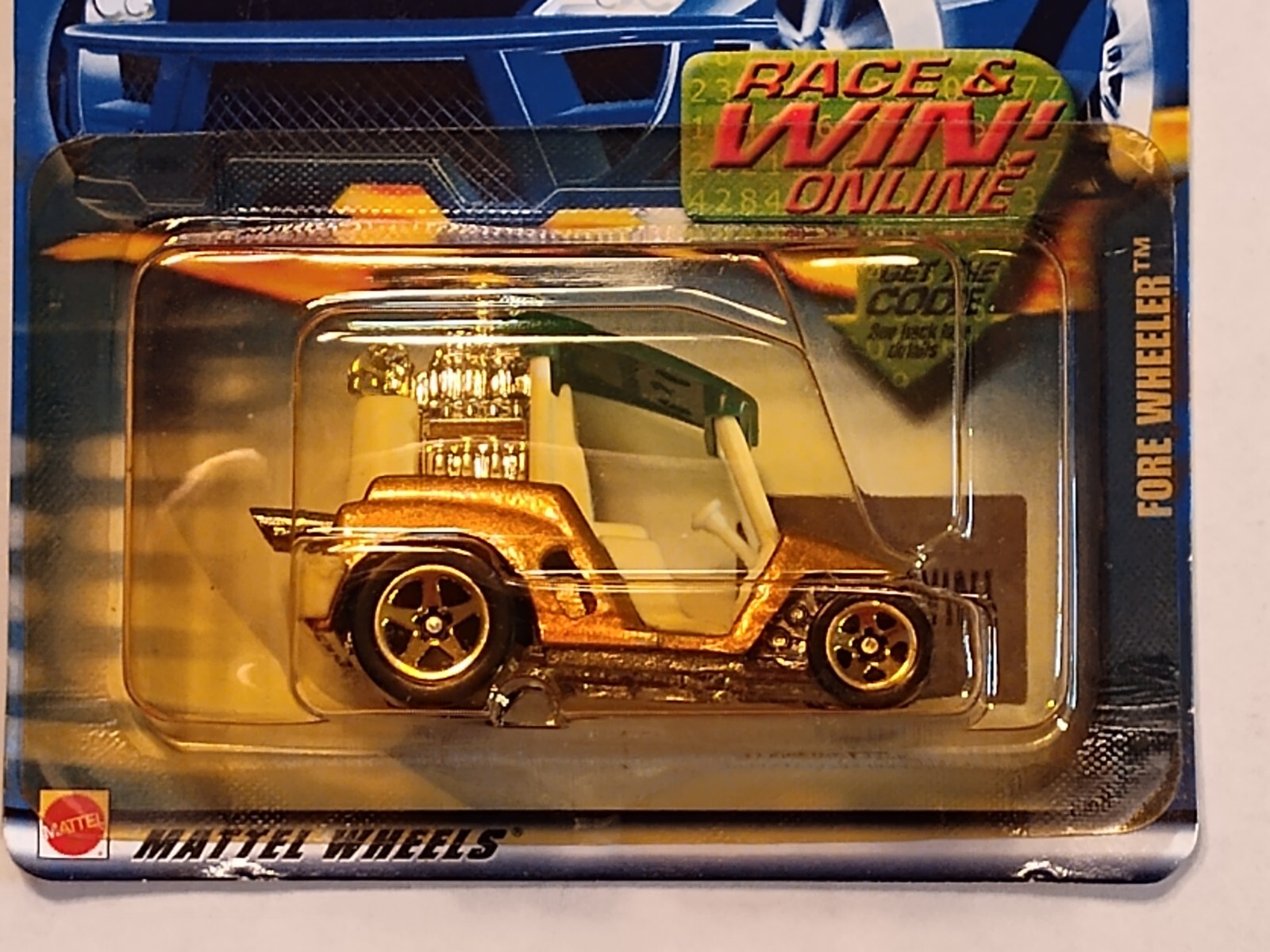 2002 Hot Wheels  FORE WHEELER Gold/White/Green w/Gold 5 Spokes Collector #127