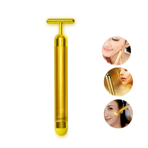 New 24k Gold Beauty Bar Facial Roller Face Vibration Skincare Massager Device RF
