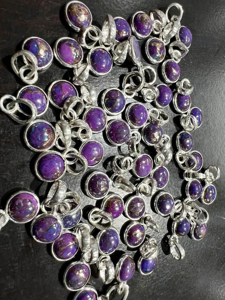 Lila Mohave Türkis Anhänger, Handgemacht Anhänger, 925 Sterling Silber Anhänger - Bild 3 von 4
