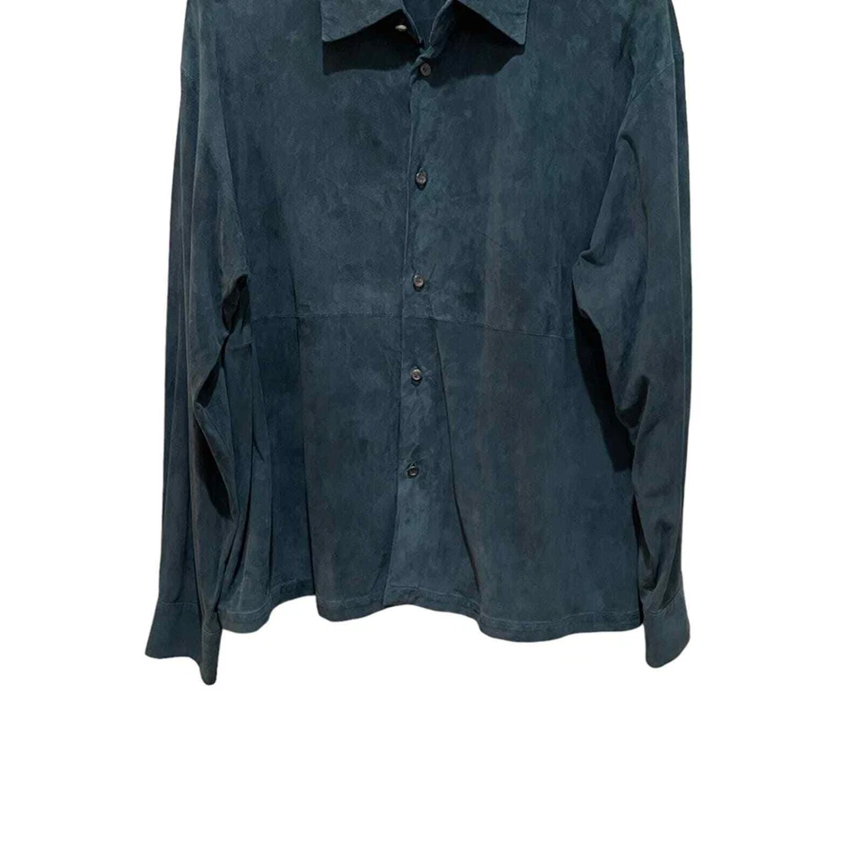 Eskandar Leather Shirt Jacket Shacket Green Blue Size 1 Women’s Large - Image 2 of 4