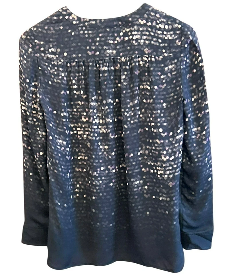 Blusa Tory Burch Mujer Estampada Lunares Seda Botón Delantero Talla 2 Foto 4 de 4