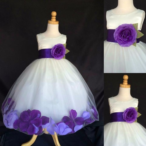 Ivory Mixed Rose Petal Dress Flower Girl Bridesmaid Birthday Pageant Easter #24 - Picture 22 of 50