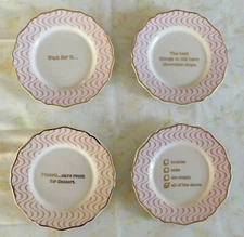 Set of 4 Decorative Wall Hanging Plates with Cute Phrases and Gold Trim New