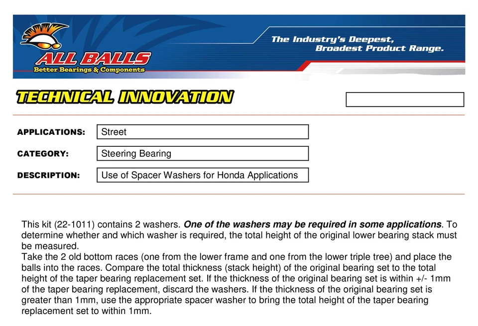 CB450K 1970-1974 Honda Heavy Duty Kit de cojinete y sello de vástago de dirección Foto 3 de 4