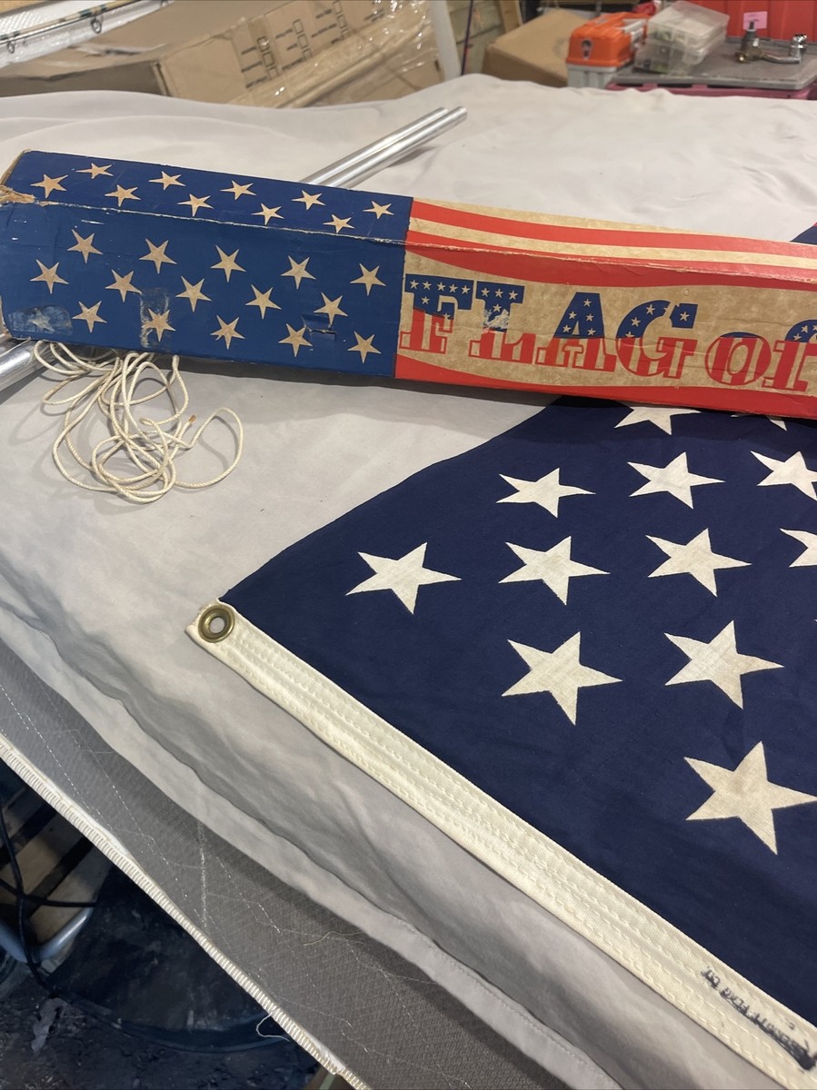 [アメリカ雑貨]ヴィンテージフラッグ50スターコットン製ボロboro90×147 Vintage 50 Star American Flag Kit 100% Cotton 38” X 59
