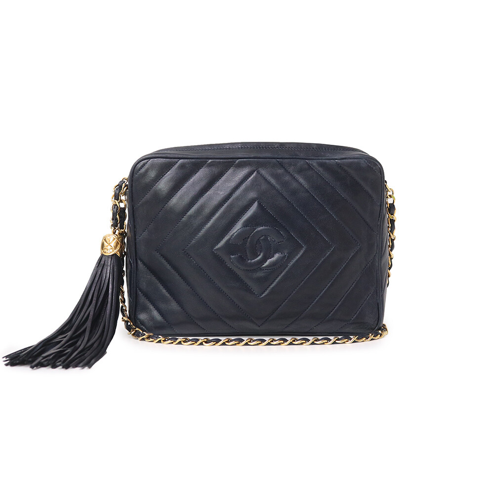 CHANEL Navy Lambskin Chain Wallet Shoulder Bag-image