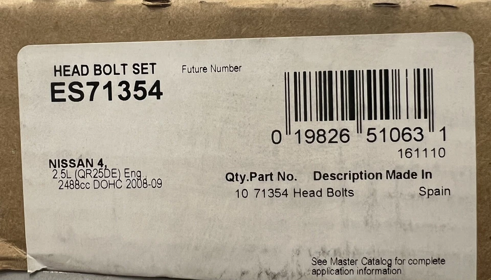Juego de 10 pernos de culata Felpro ES 71354 para Nissan Altima Frontier Rogue Foto 3 de 3