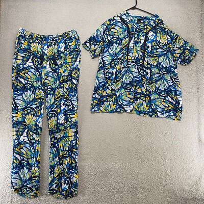 Ulla Popken Set Womens 16/18 Butterfly Colorful Gauze Matching Set Lightweight