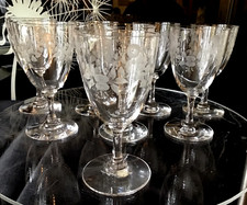 8 x BACCARAT Etched SHERRY Glasses - Flower Swags - VGC - (C.1860&rsquo;s) - Signed.