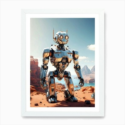 Roboter in der Wüste Kunstdruck gerahmt Wandbild Poster Leinwanddruck Bild
