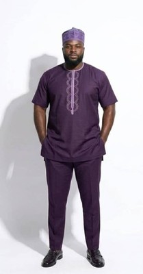 Men's Modern African-Inspired High Quality Outfit in Rich Plum