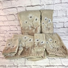 Croscill Magnolia Bath Towel 6-Piece Set Beige Embroidered Floral 100% Cotton