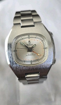 Rare Vintage Herren SORNA ALARM 17 Jewels Swiss Made Mechanische Armbanduhr