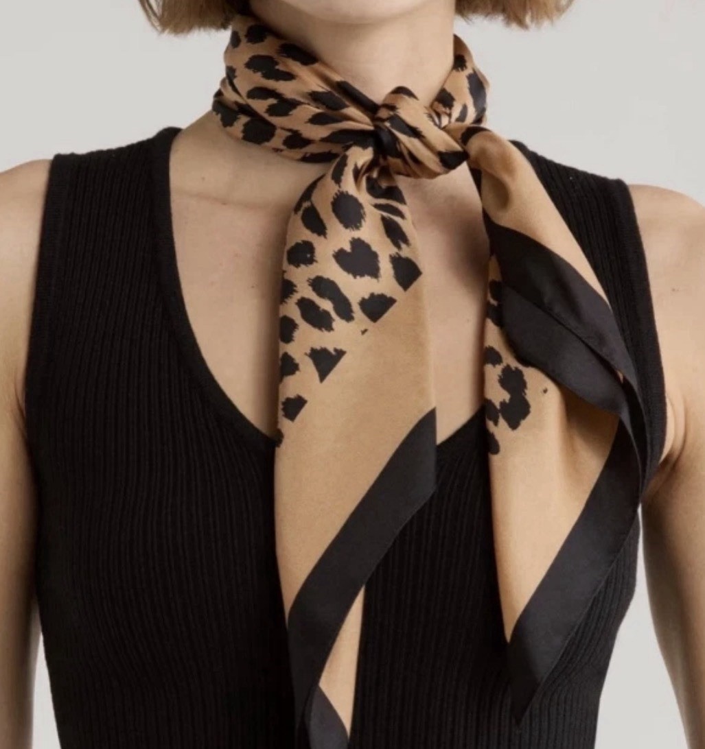 NWT Kate Spade Leopard Silk Square Scarf 100% Authentic BLACK  msrp.$88