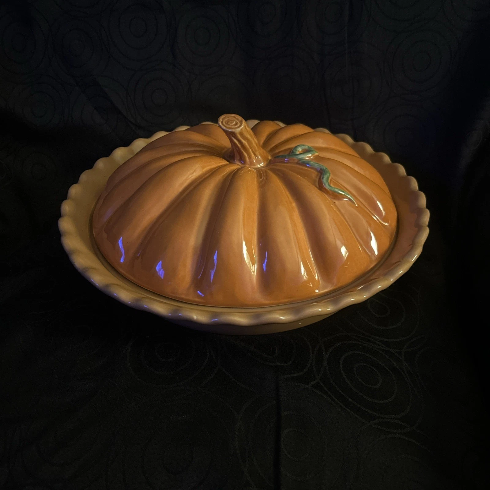 Vintage Treasure Craft Extra Large 13" Pumpkin Pie Plate With Cover Lid